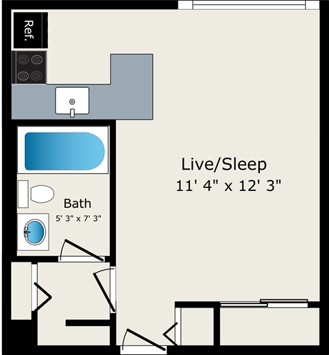 Floor plan for studio, 1 bath, 348 sqft